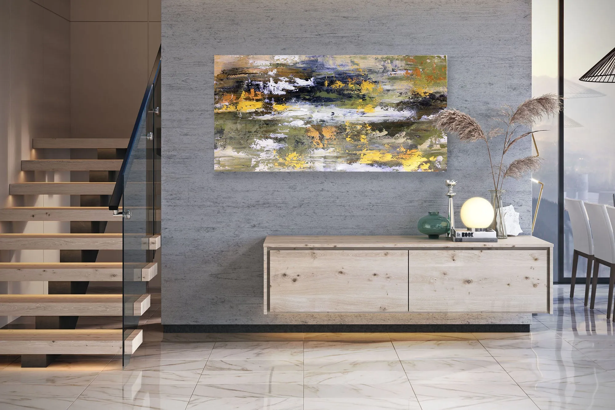Gold White Brown Abstract Painting Large Office Art Fp064