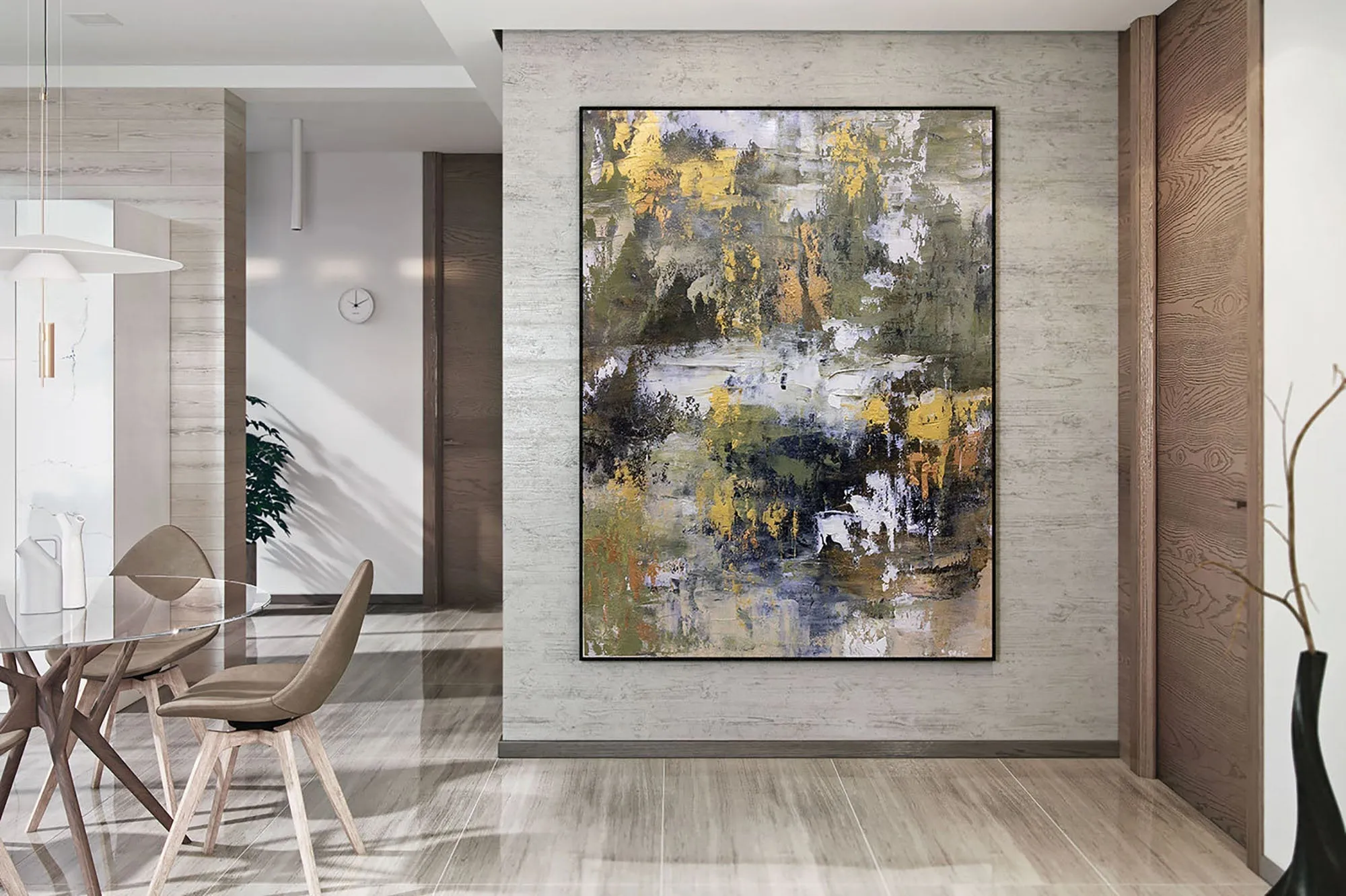 Gold White Brown Abstract Painting Large Office Art Fp064