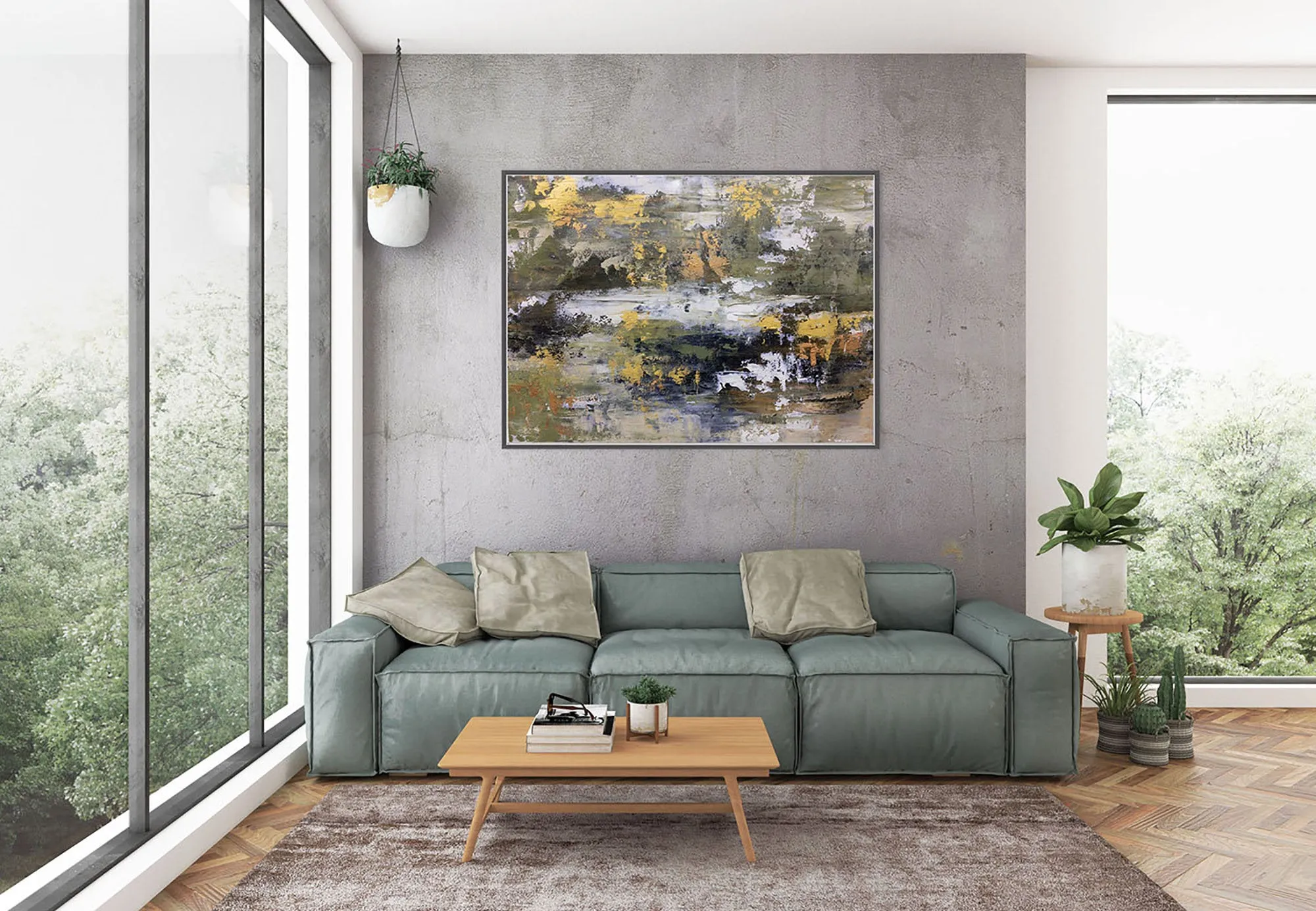 Gold White Brown Abstract Painting Large Office Art Fp064