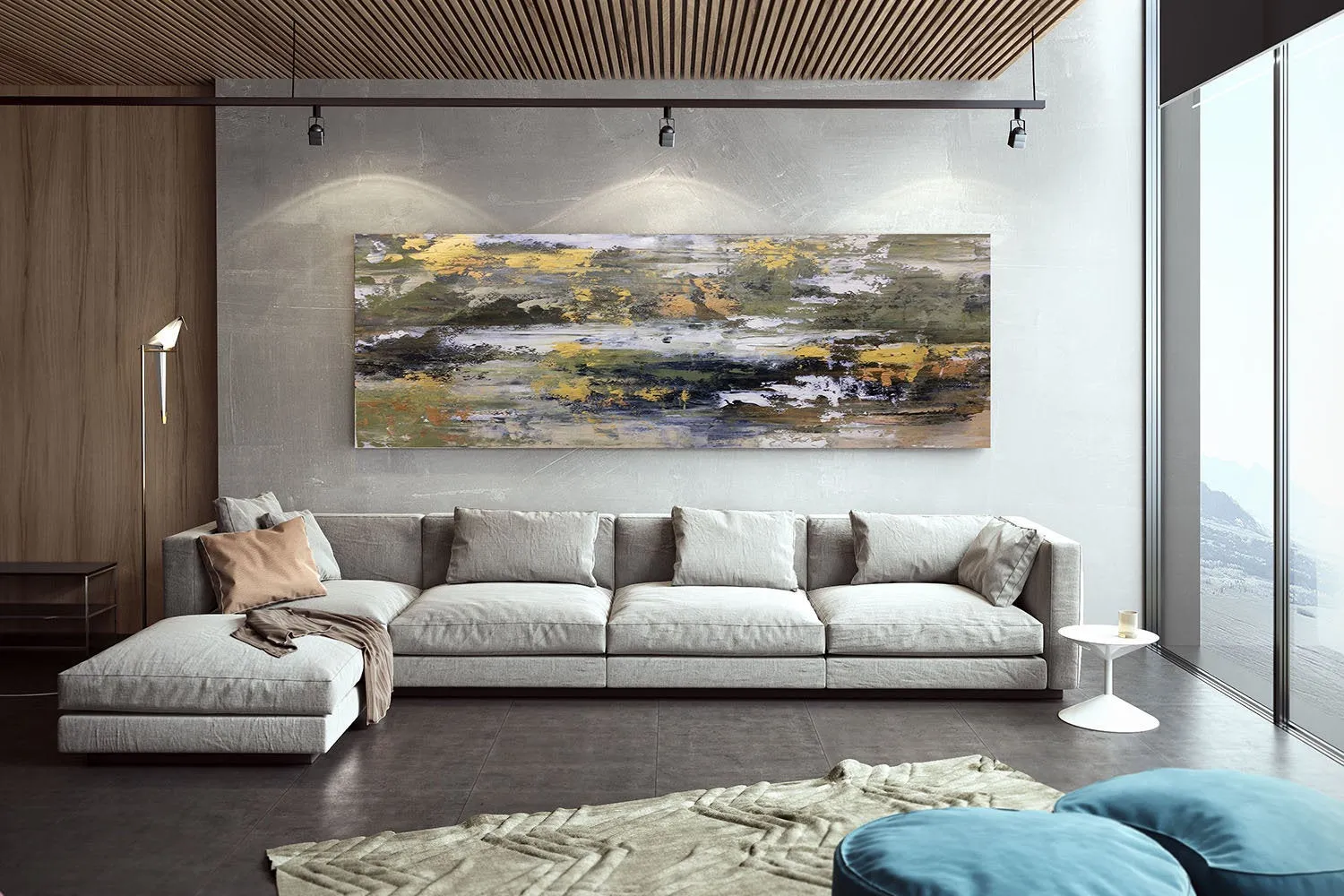 Gold White Brown Abstract Painting Large Office Art Fp064
