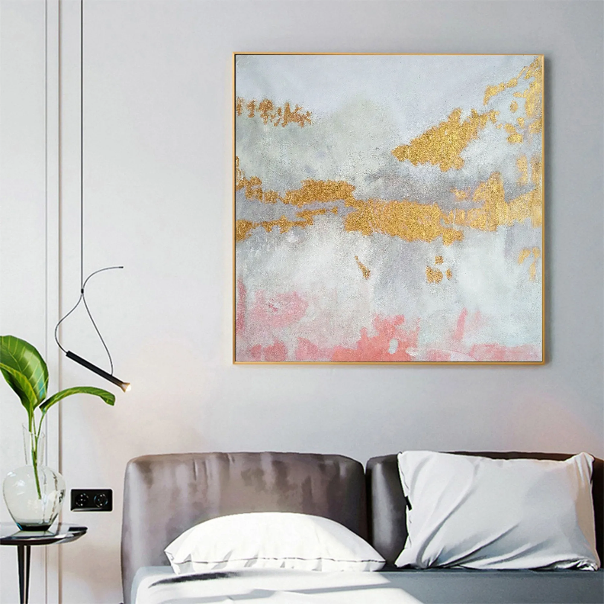 Gold White Pink Art Abstract Painting Oversized Art Canvas Op039
