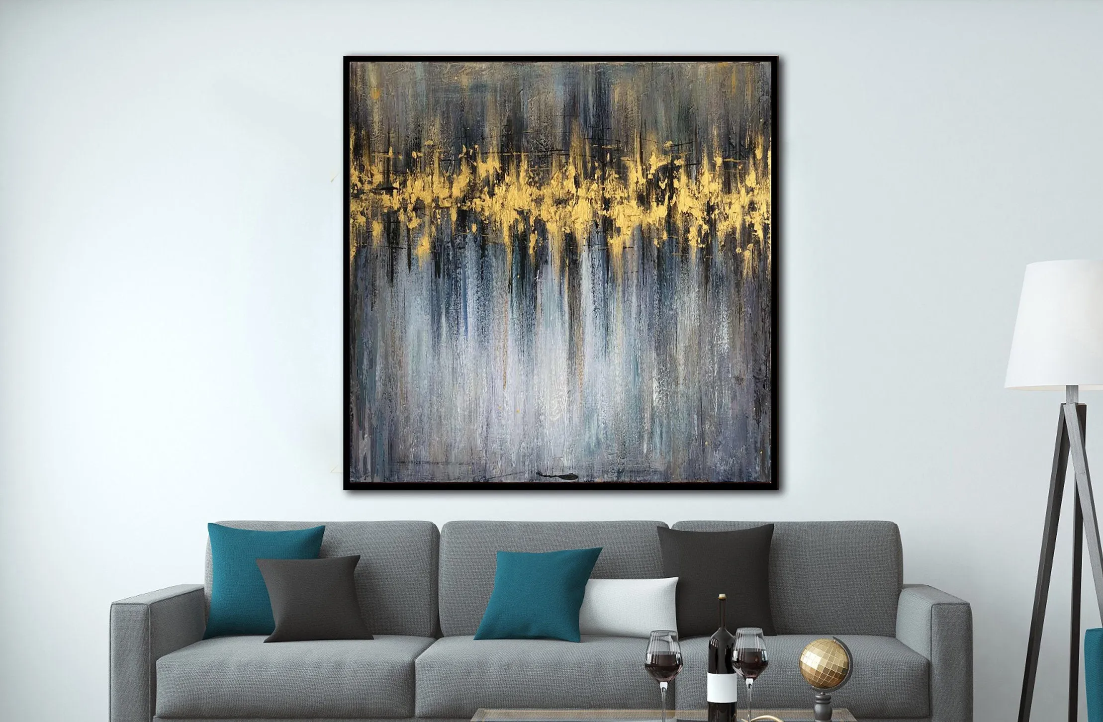 Gray Abstract Painting Gold Leaf Art Original Office Decor Contemporary Art Sp032