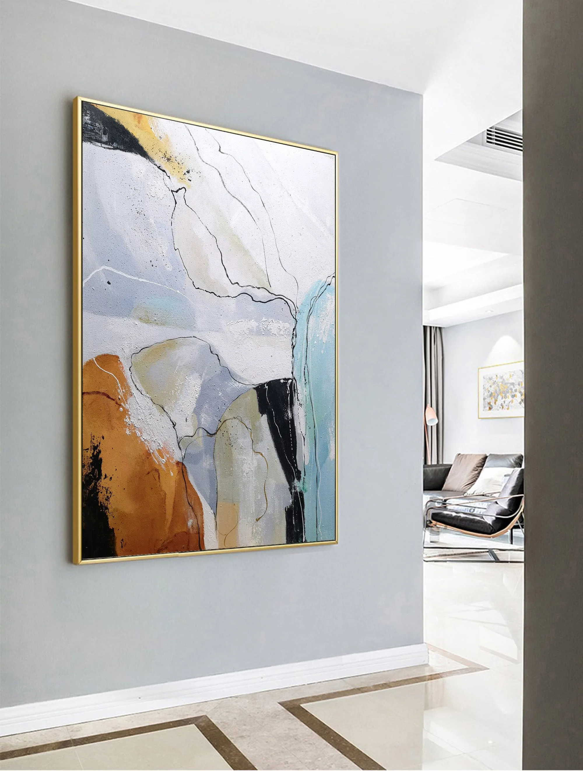 Gray Orange Abstract Painting Large Wall Canvas Painting Bp102