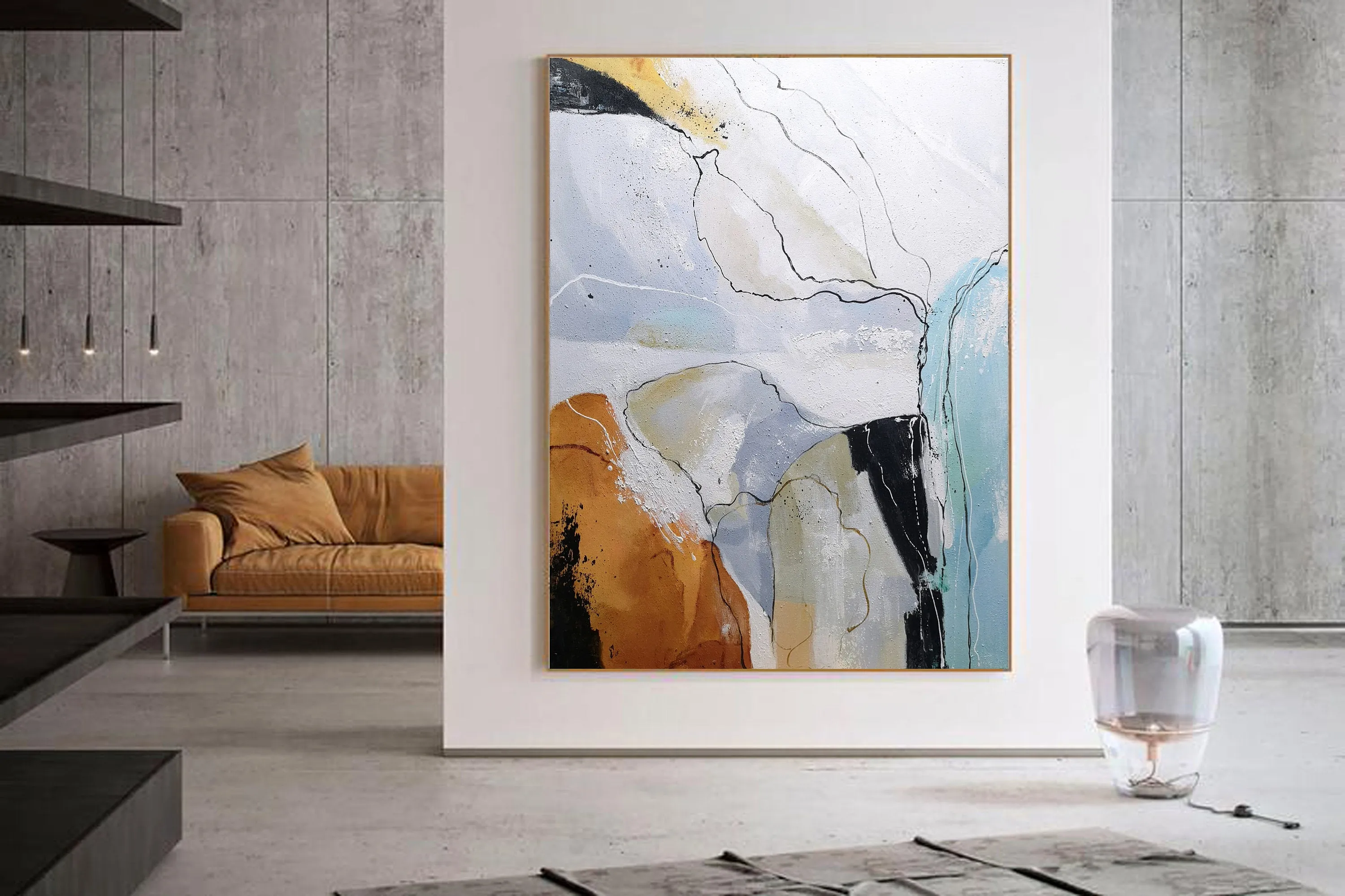 Gray Orange Abstract Painting Large Wall Canvas Painting Bp102