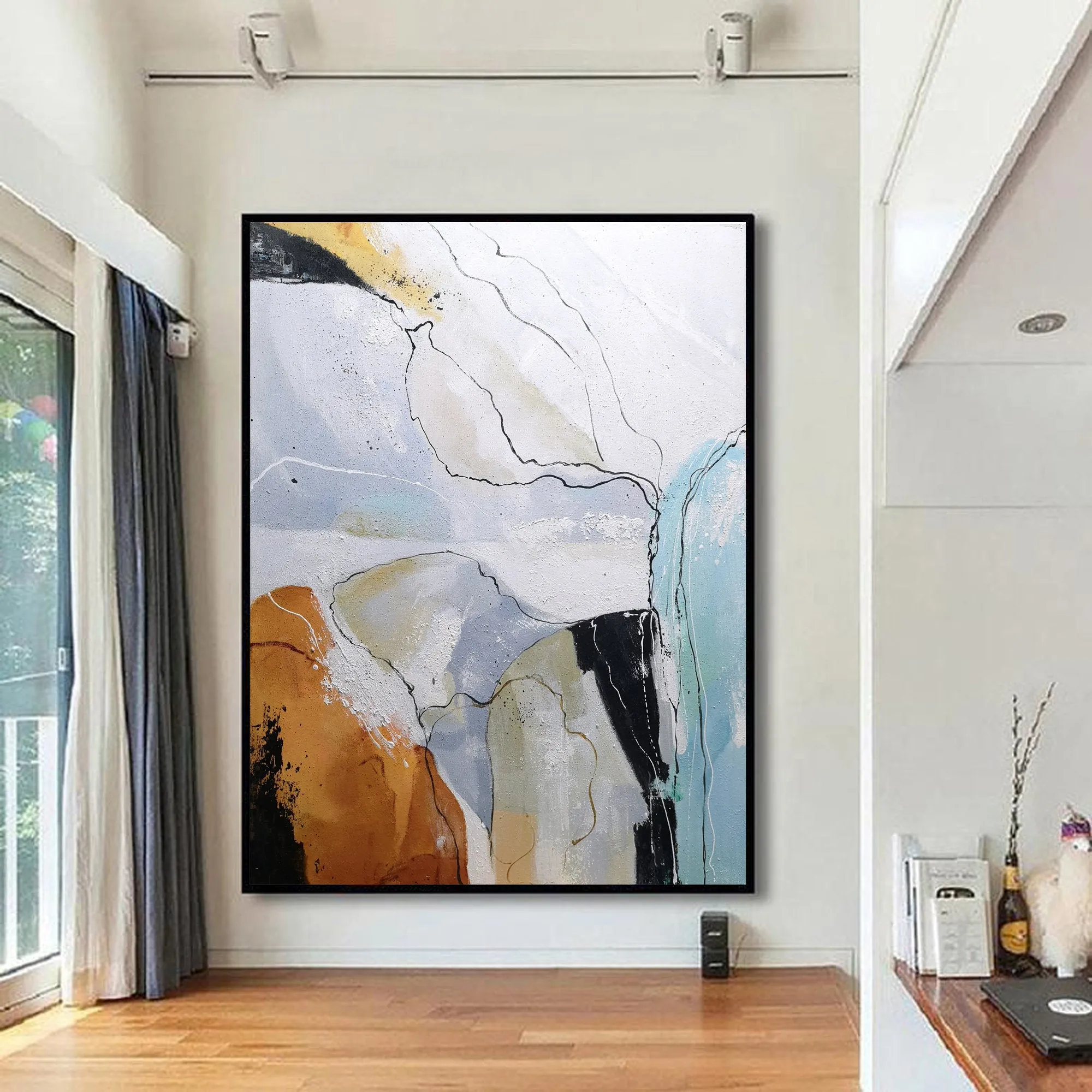 Gray Orange Abstract Painting Large Wall Canvas Painting Bp102