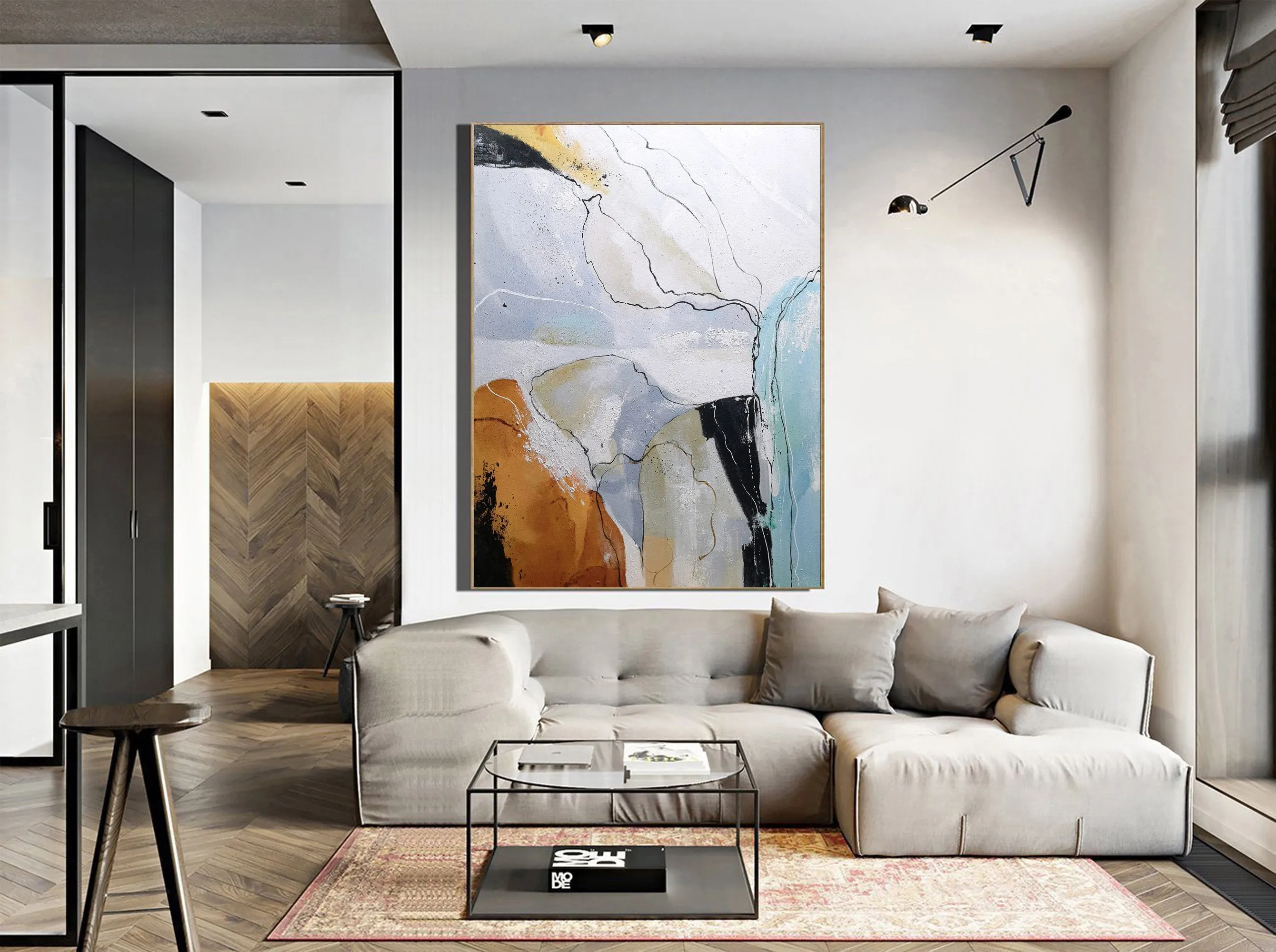 Gray Orange Abstract Painting Large Wall Canvas Painting Bp102