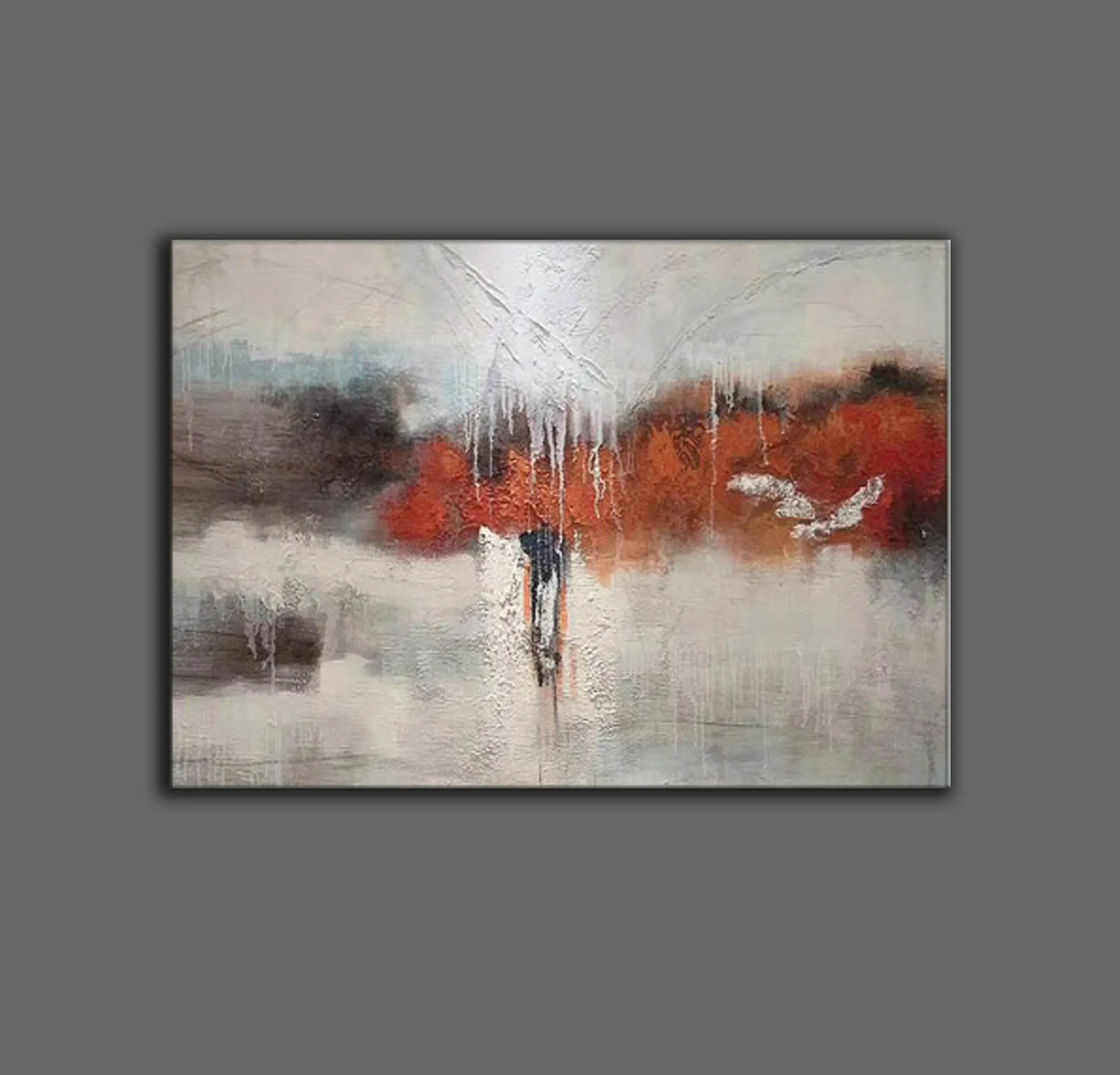 Gray Red White Textured Painting Oversized Abstract Art Wp044