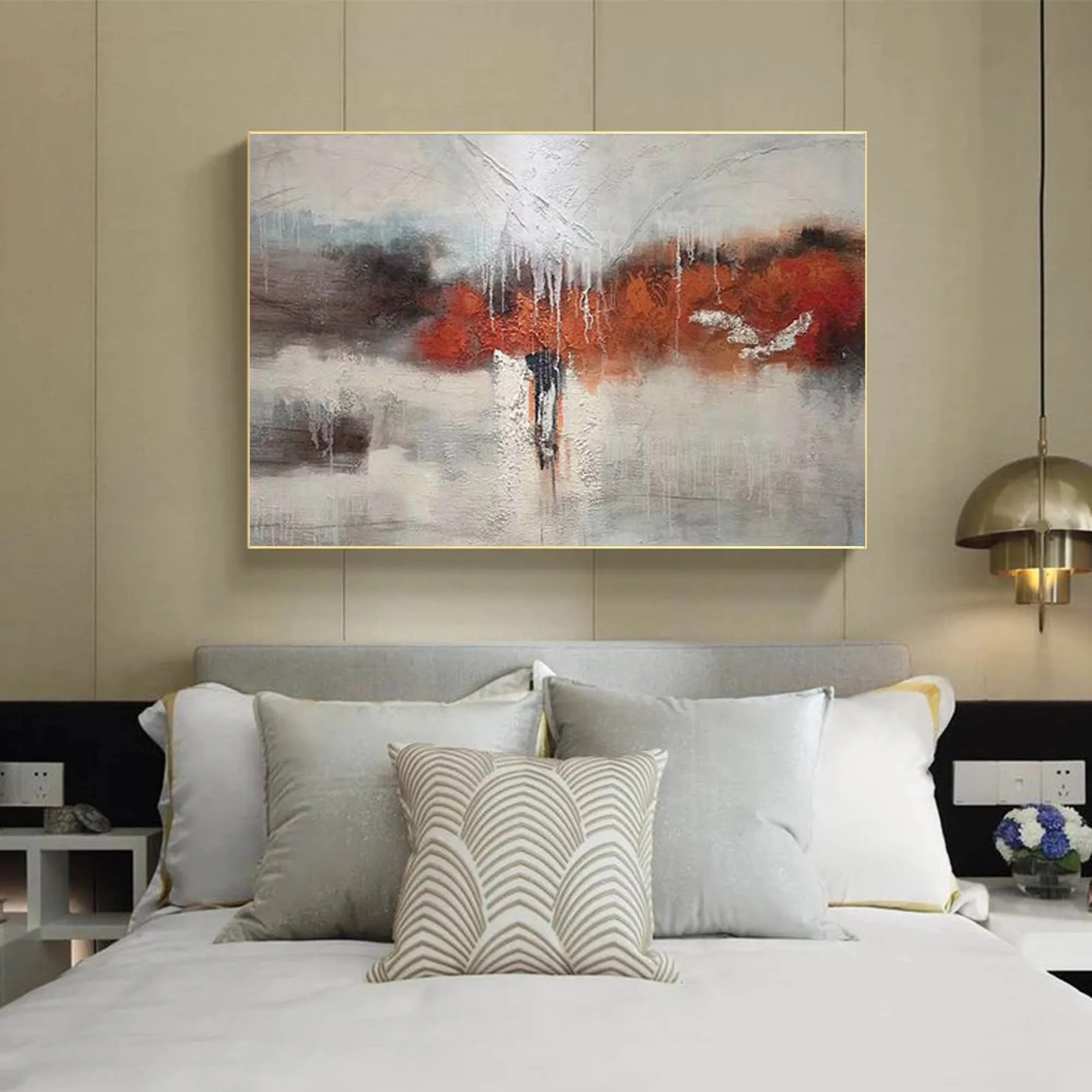 Gray Red White Textured Painting Oversized Abstract Art Wp044