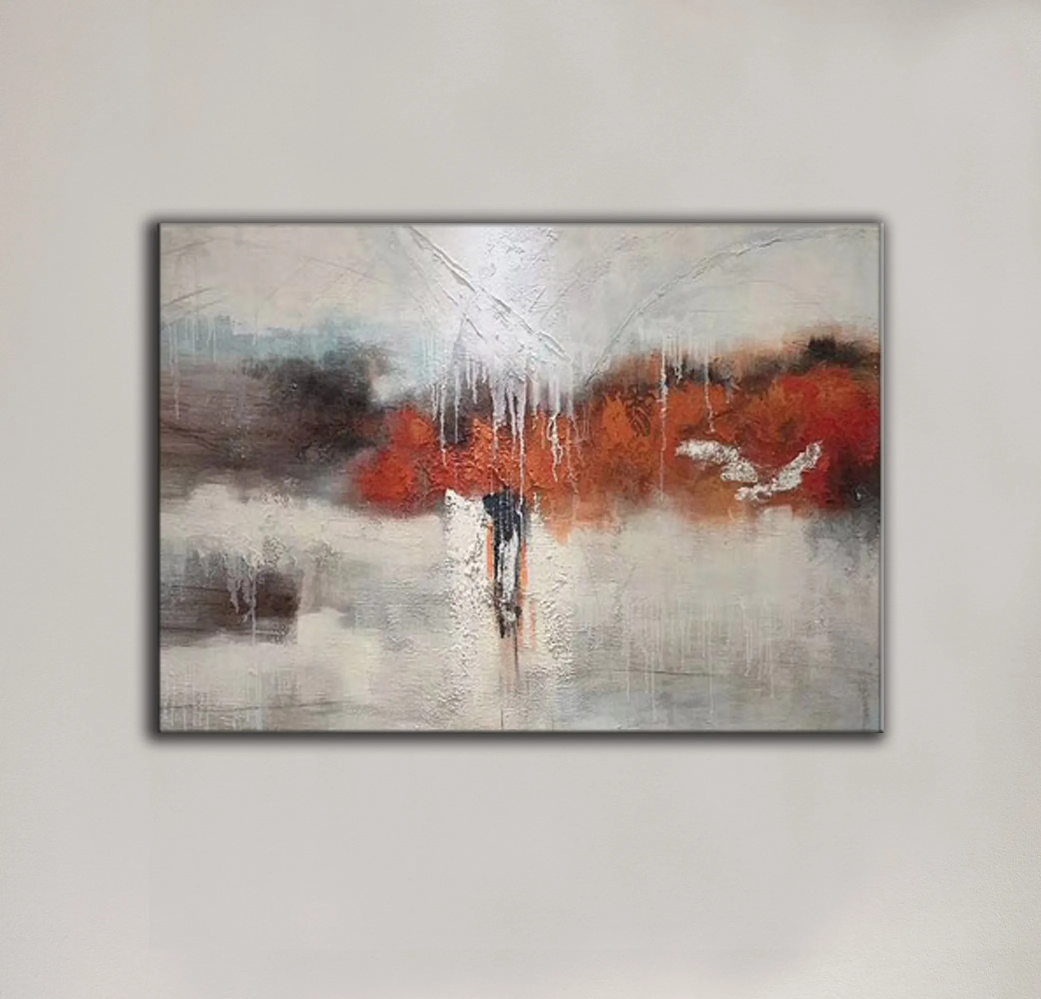 Gray Red White Textured Painting Oversized Abstract Art Wp044