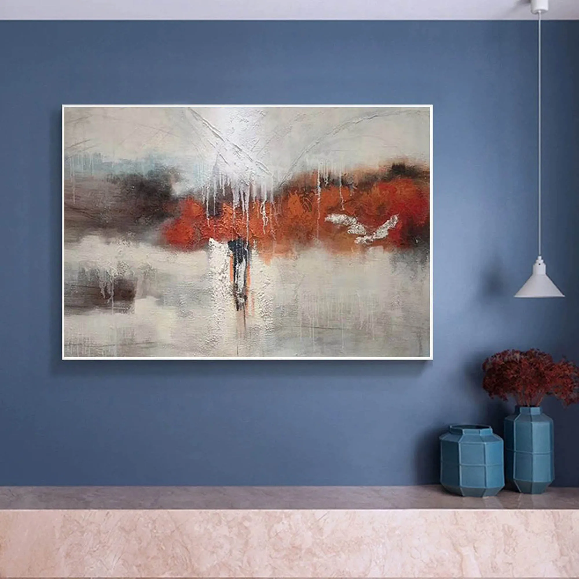 Gray Red White Textured Painting Oversized Abstract Art Wp044