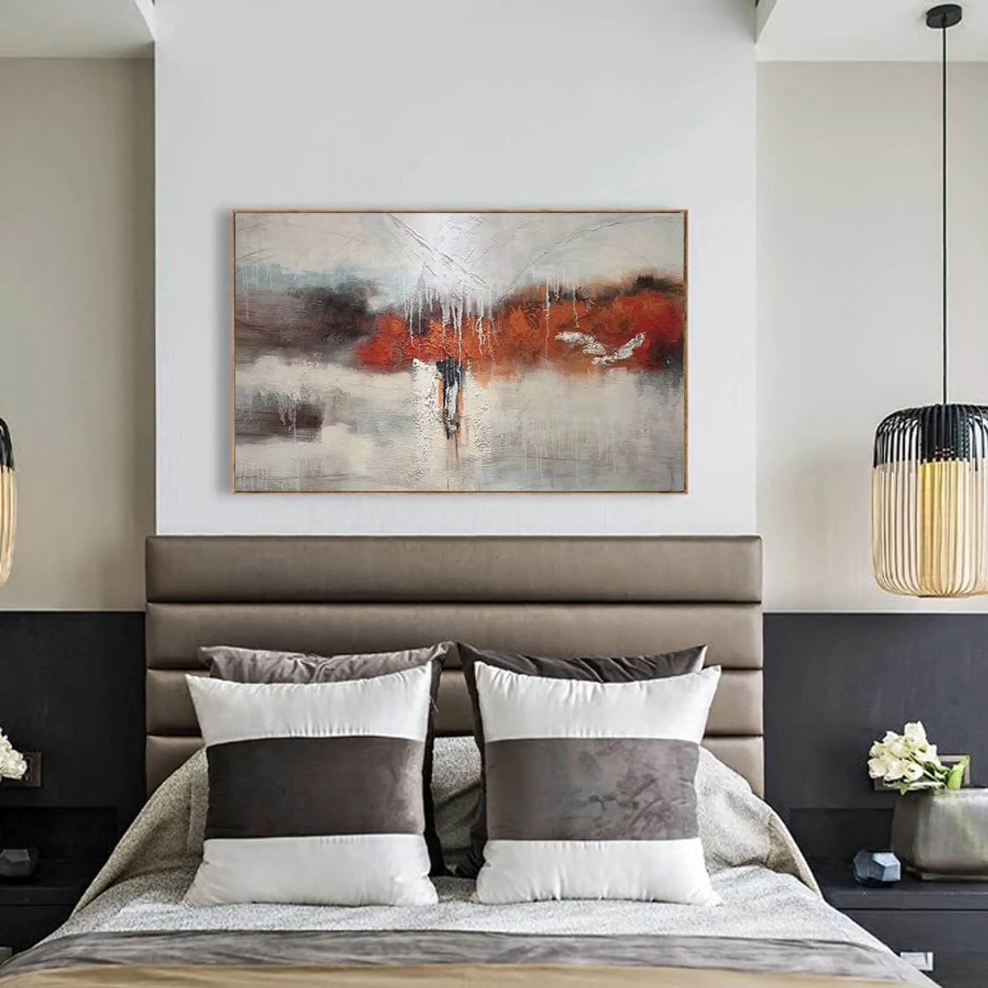 Gray Red White Textured Painting Oversized Abstract Art Wp044
