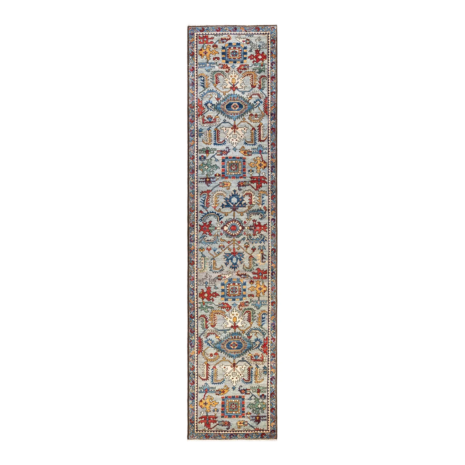 Grey Traditional Wool Runner - 2'7" x 12'