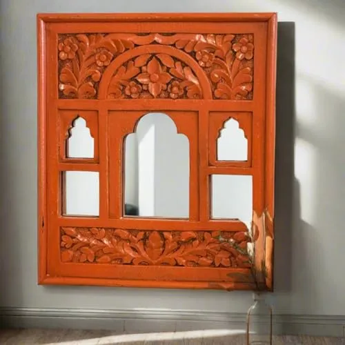 Hand-Carved Wooden Mirror