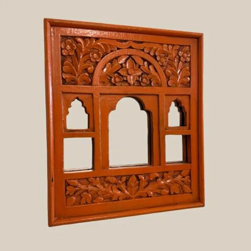 Hand-Carved Wooden Mirror