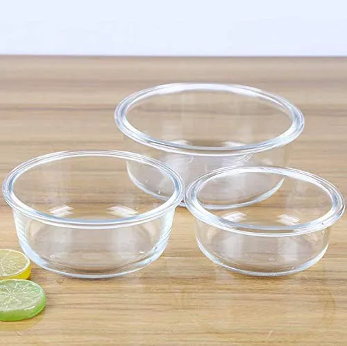 HOMIES, set of 3 piece, glass Storage/Serving Bowl Set lunch tiffin box with Clamp plastic lid