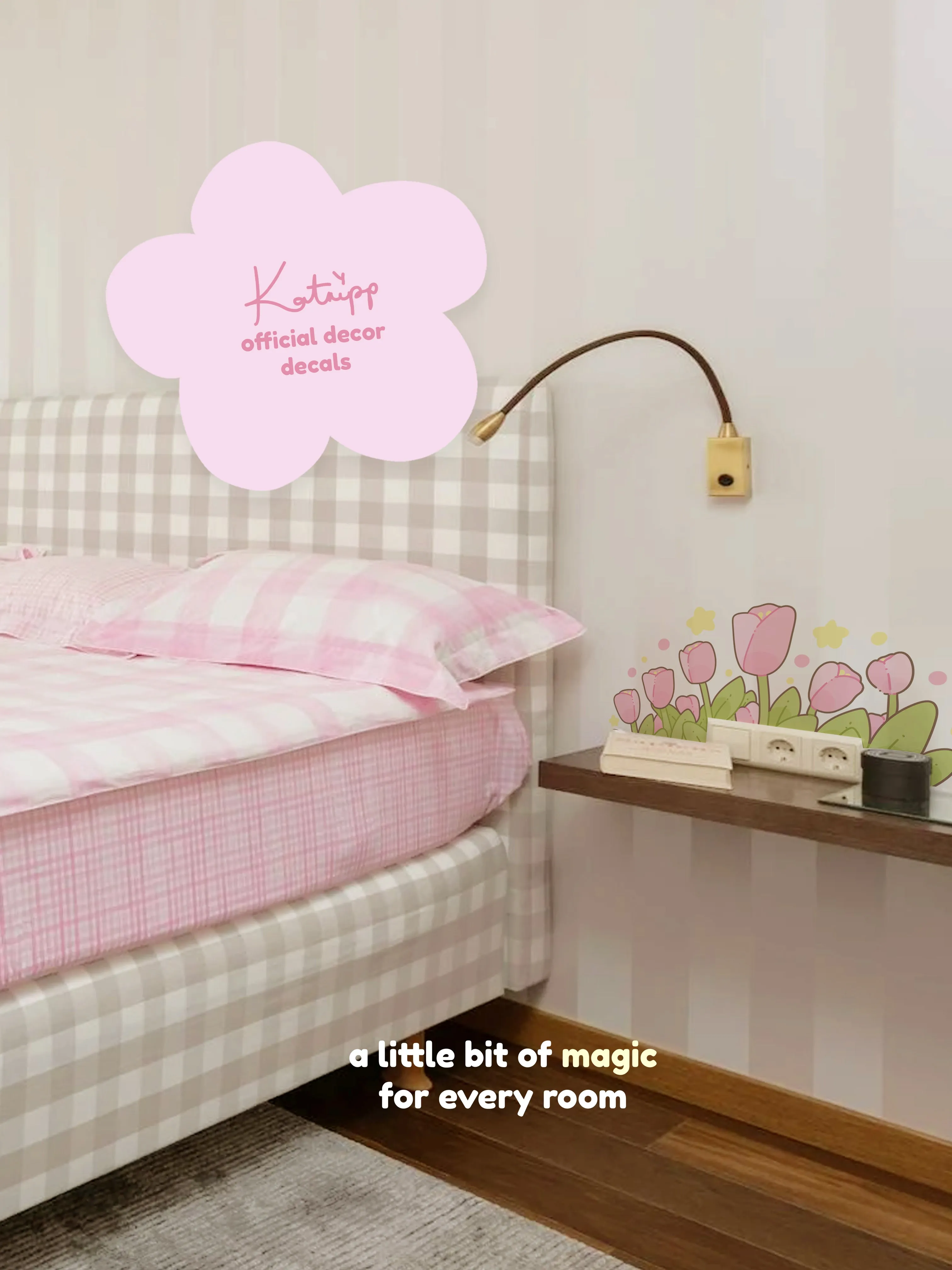 Katnipp Tulip Strip Wall Decal | Pastel Floral Border Sticker | Removable Kawaii Aesthetic Decor for Bedroom & Nursery