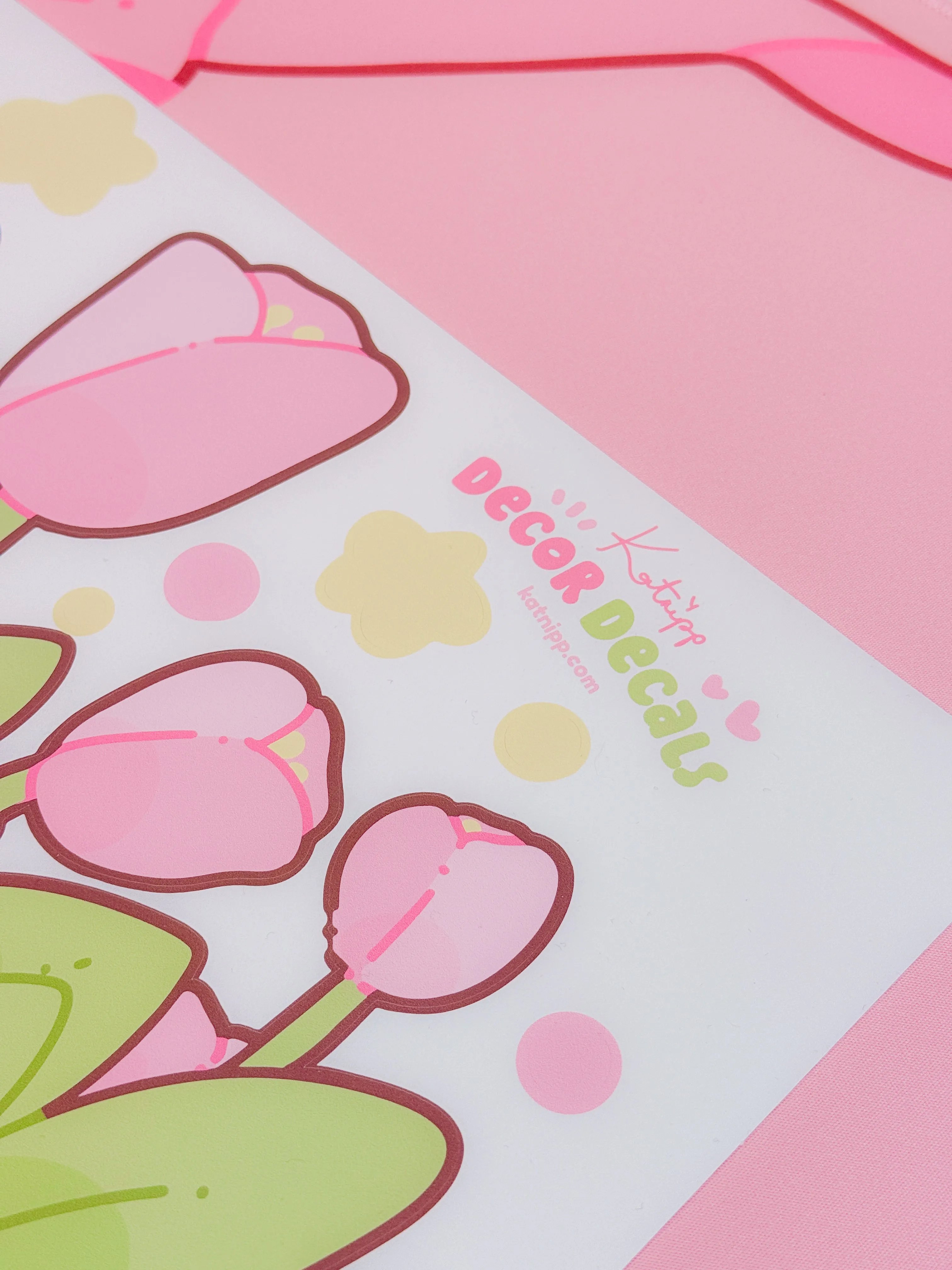 Katnipp Tulip Strip Wall Decal | Pastel Floral Border Sticker | Removable Kawaii Aesthetic Decor for Bedroom & Nursery