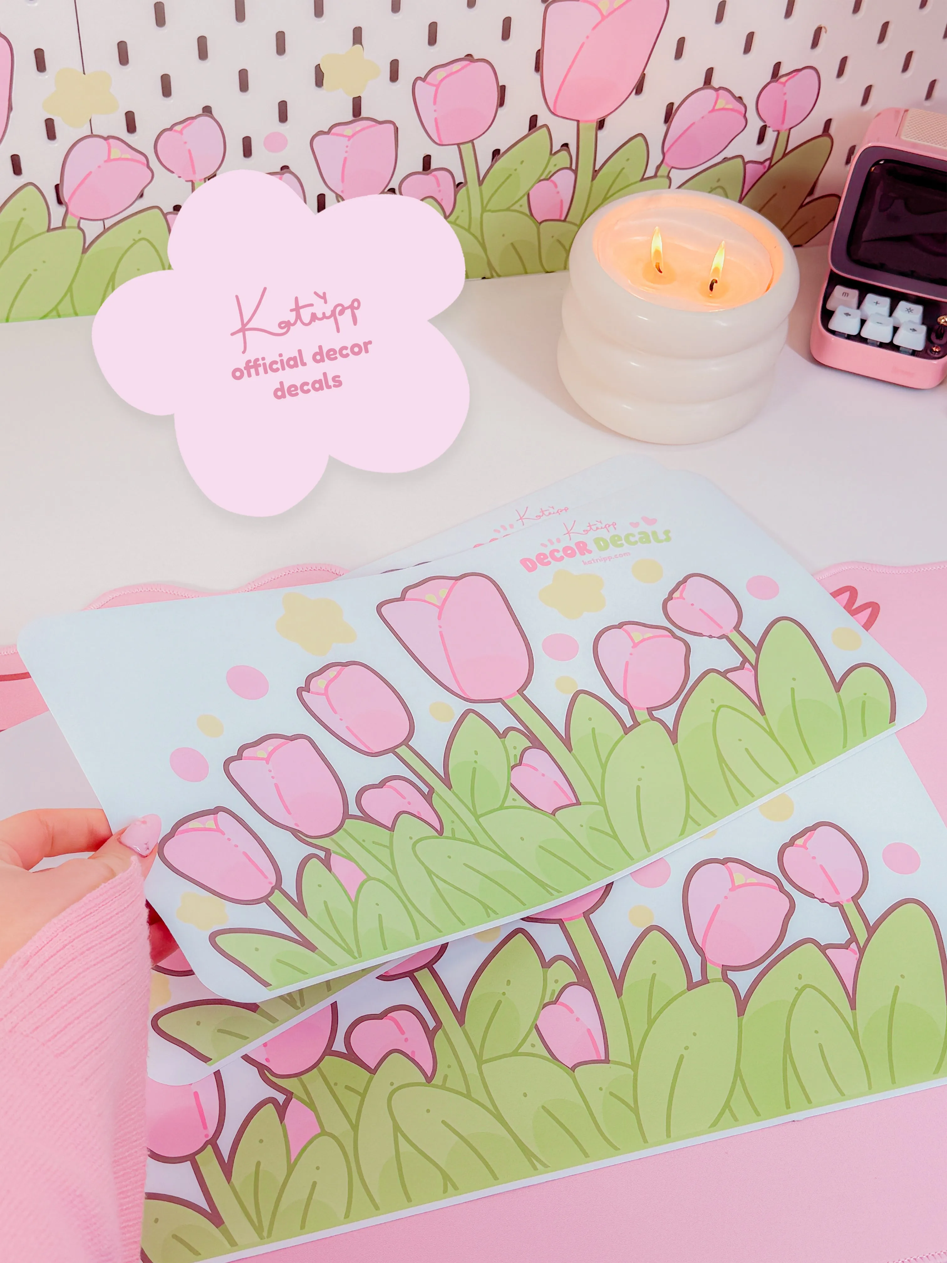 Katnipp Tulip Strip Wall Decal | Pastel Floral Border Sticker | Removable Kawaii Aesthetic Decor for Bedroom & Nursery