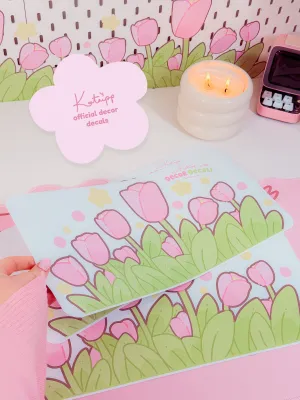 Katnipp Tulip Strip Wall Decal | Pastel Floral Border Sticker | Removable Kawaii Aesthetic Decor for Bedroom & Nursery