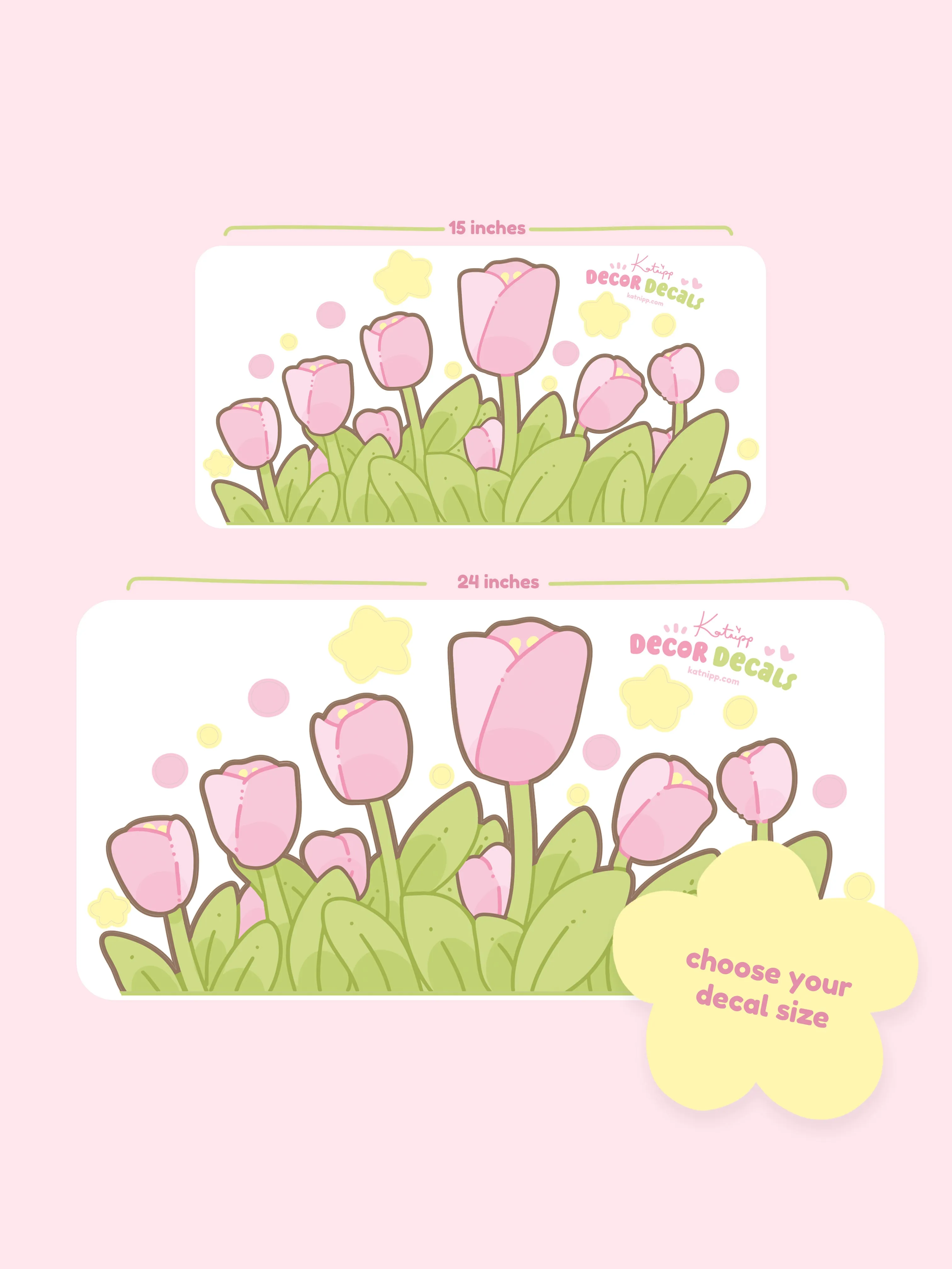 Katnipp Tulip Strip Wall Decal | Pastel Floral Border Sticker | Removable Kawaii Aesthetic Decor for Bedroom & Nursery