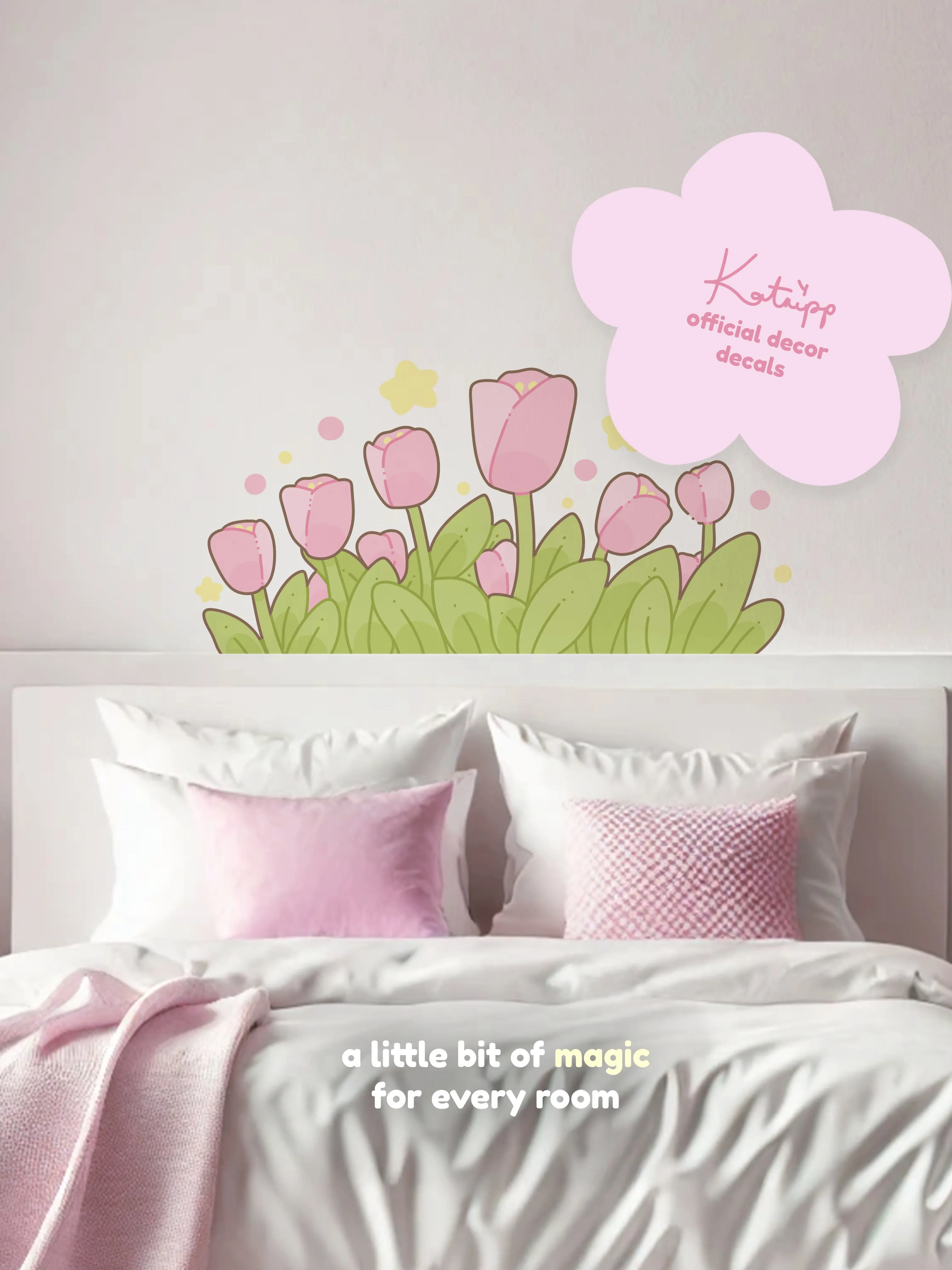 Katnipp Tulip Strip Wall Decal | Pastel Floral Border Sticker | Removable Kawaii Aesthetic Decor for Bedroom & Nursery