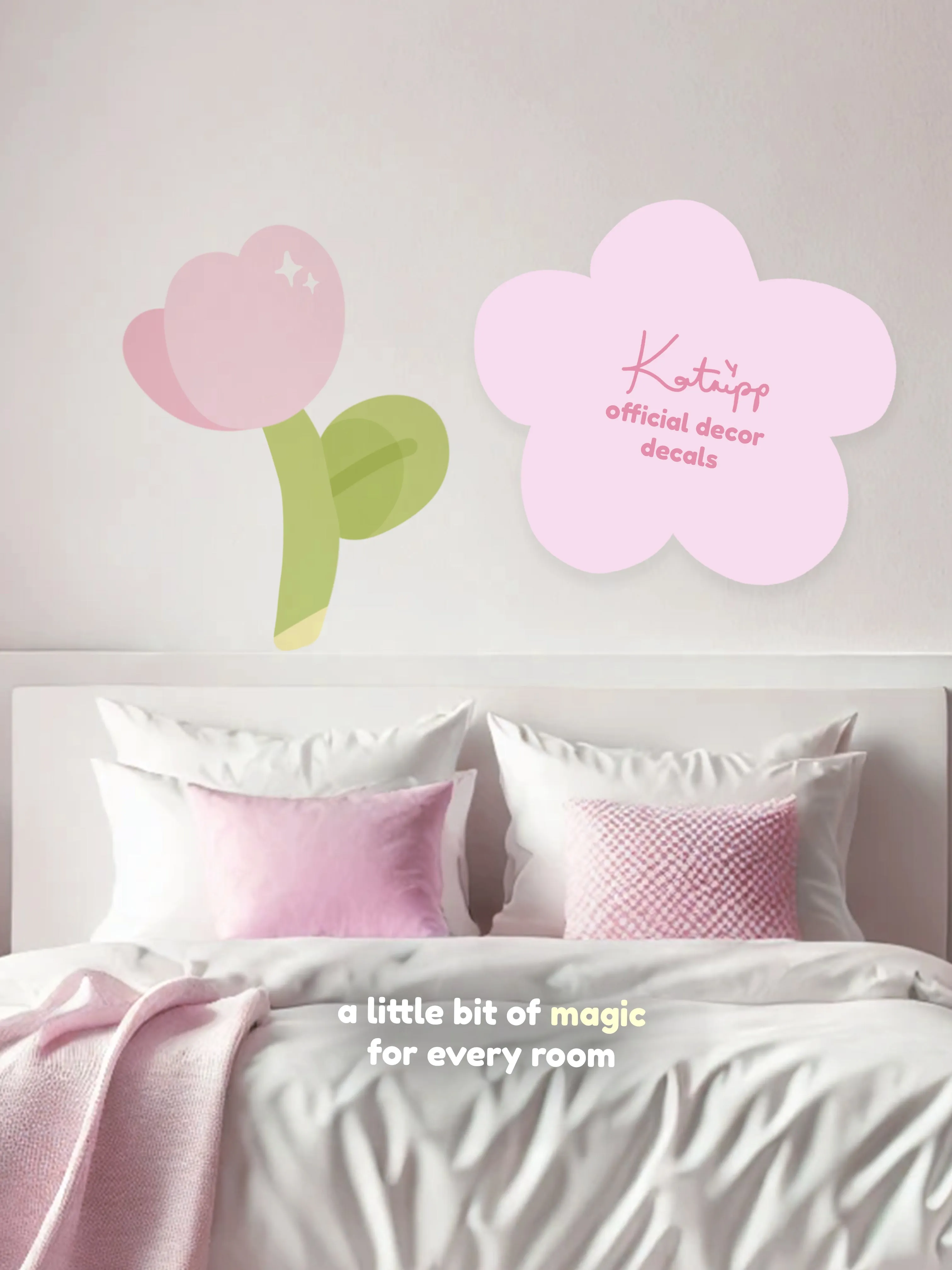 Katnipp Tulip Wall Sticker | Pastel Floral Removable Decal | Cute Kawaii Aesthetic Room & Nursery Decor