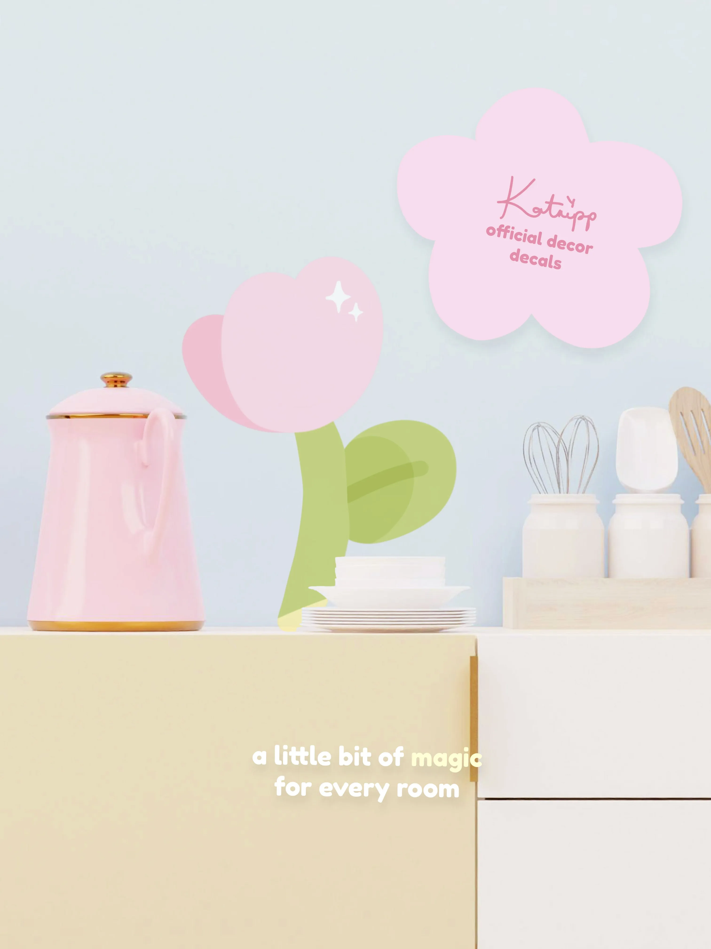 Katnipp Tulip Wall Sticker | Pastel Floral Removable Decal | Cute Kawaii Aesthetic Room & Nursery Decor