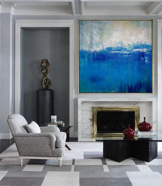Large DEEP Blue Sea Abstract Painting,Blue Ocean Oil Painting