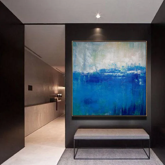 Large DEEP Blue Sea Abstract Painting,Blue Ocean Oil Painting