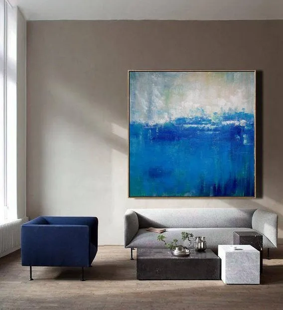 Large DEEP Blue Sea Abstract Painting,Blue Ocean Oil Painting