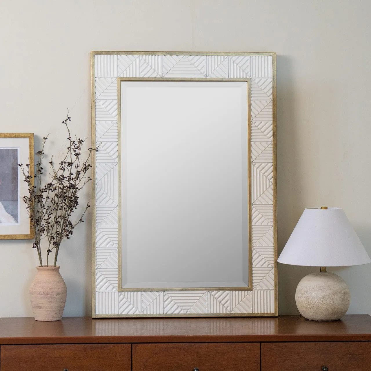Lustré Blanc Hand-Painted Wall Mirror 28W x 40H
