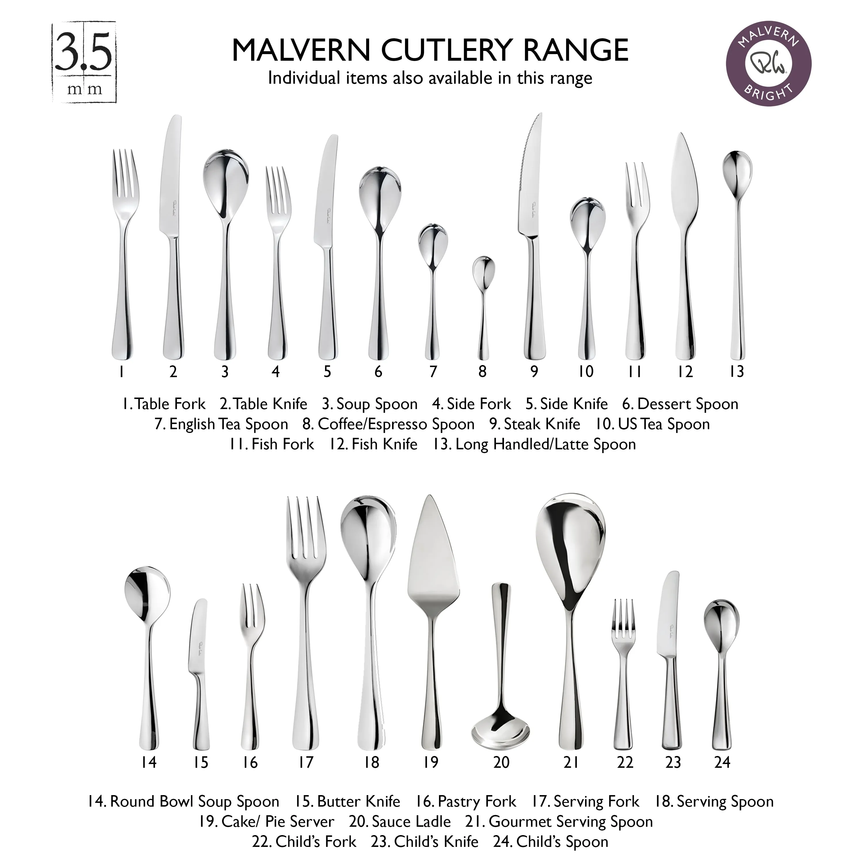 Malvern Bright Cutlery Sample Set, 3 Piece