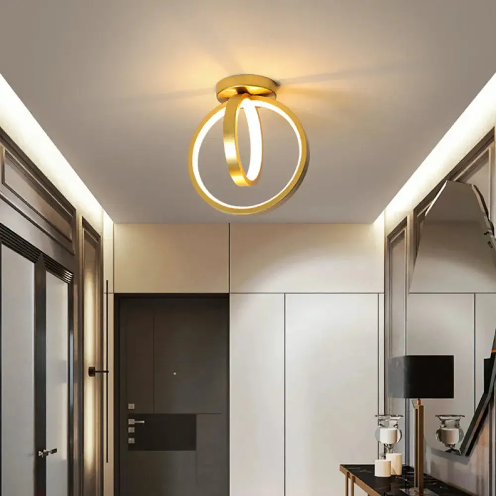 Metallic Minimalist LED Ceiling Flush Light - Circle Foyer Semi Flush Mount Lighting