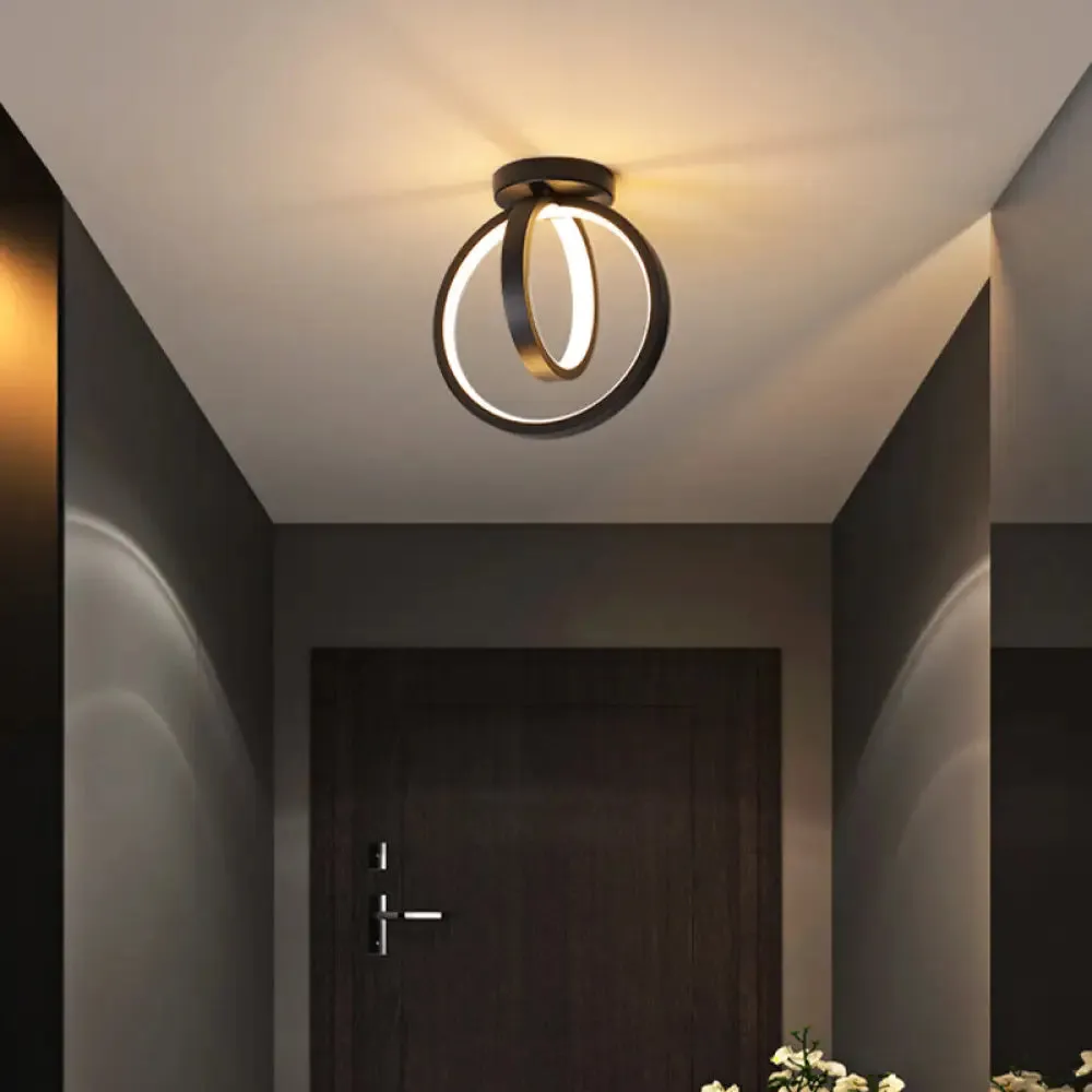 Metallic Minimalist LED Ceiling Flush Light - Circle Foyer Semi Flush Mount Lighting