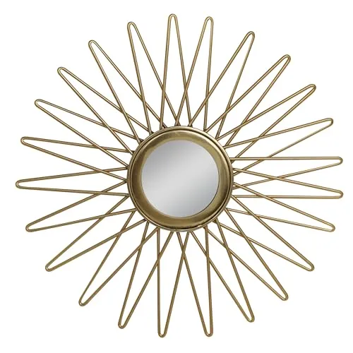 Metro Kreations Decorative Wall Mirror Set, 3 Pieces, Sunburst Design, Brass Finish | Glamour Design Wall Mount Hanging Mirror Sculpture,Wall Mirror for Living Room, Dining Hall, Bedroom