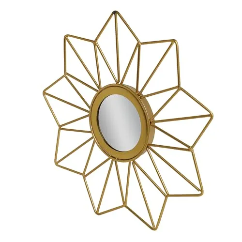 Metro Kreations Decorative Wall Mirror Set, 3 Pieces, Sunburst Design, Brass Finish | Glamour Design Wall Mount Hanging Mirror Sculpture,Wall Mirror for Living Room, Dining Hall, Bedroom