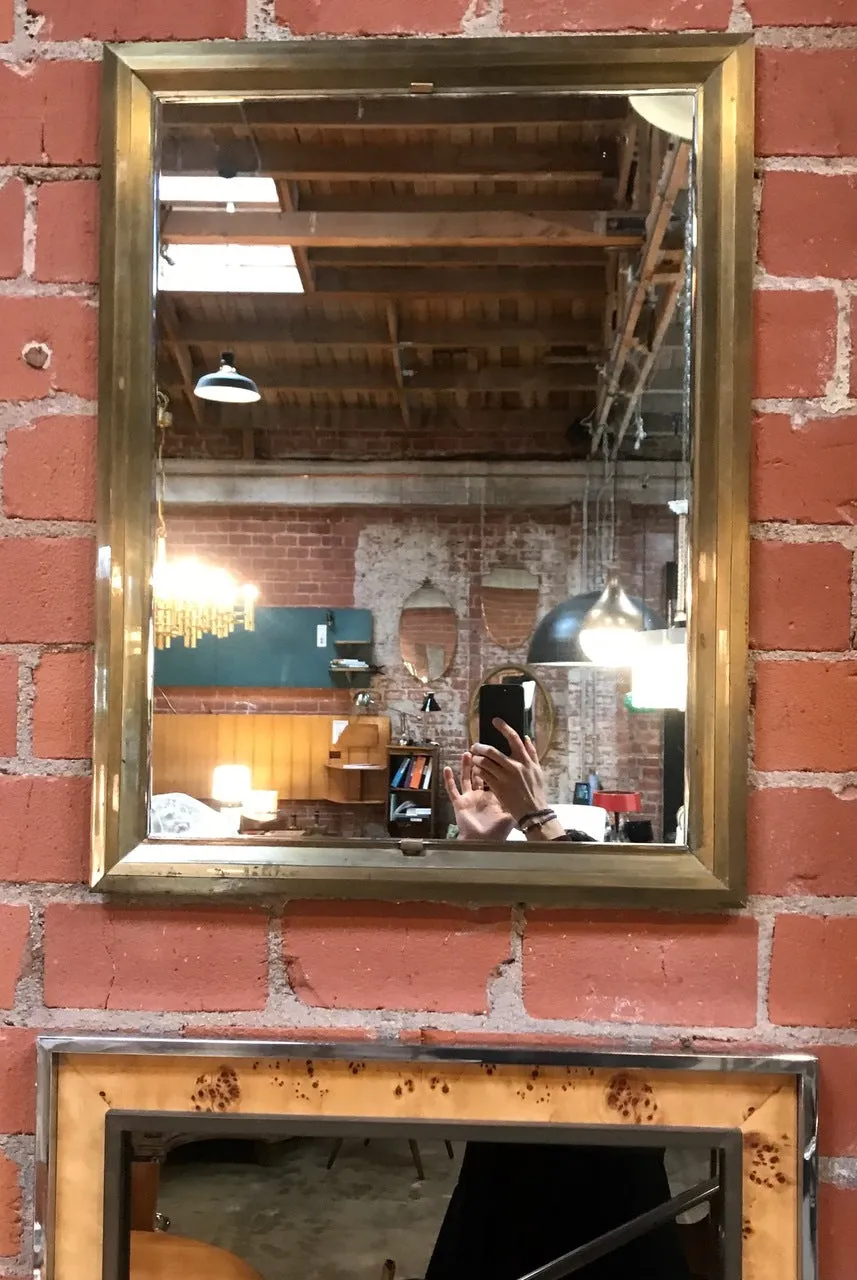 Mid-20th Century Rectangular Mirror with Brass Surround, Italy 1950s
