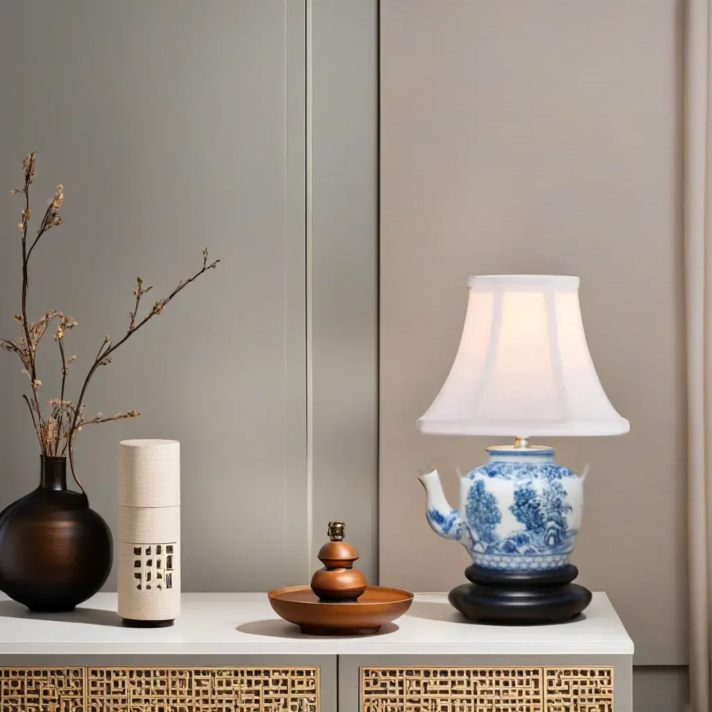 Mini Blue and White Chinoiserie Canton Teapot Table Lamp