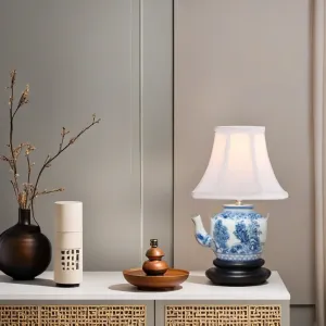Mini Blue and White Chinoiserie Canton Teapot Table Lamp