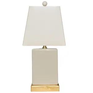 Mini Porcelain Cream Table Lamp (Gold Leaf Base)