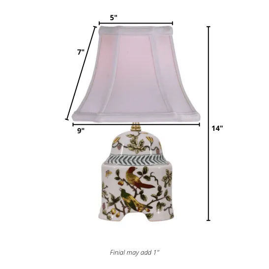 Mini Porcelain Songbirds Cover Jar Table Lamp