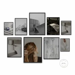 Minimalistic Neutral Gallery Wall Set Of 9 INSTANT DOWNLOAD Art Prints, Indie Wall Art, Alternative Wall Art, Fashion Prints, Champagne Flutes Design