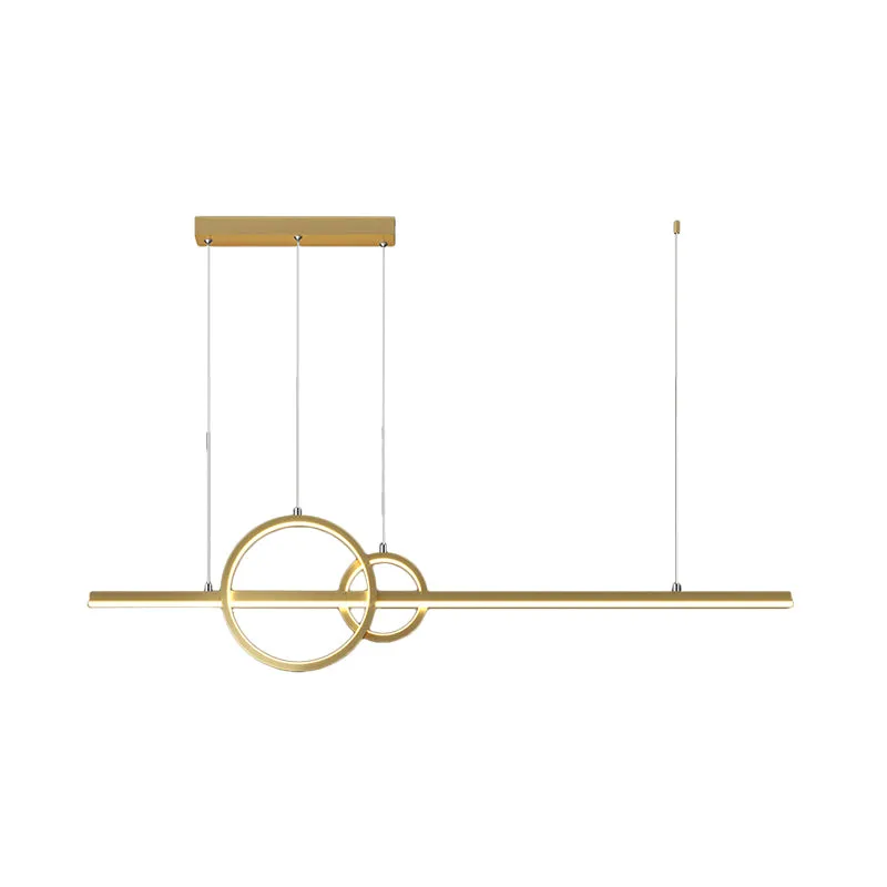Modern Black/Gold Ring and Bar Metallic LED Island Pendant Lamp for Minimalist Kitchen Lighting