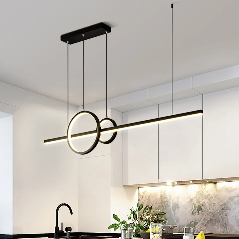 Modern Black/Gold Ring and Bar Metallic LED Island Pendant Lamp for Minimalist Kitchen Lighting