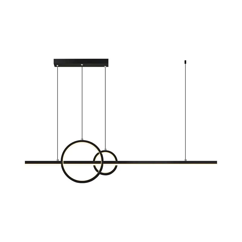 Modern Black/Gold Ring and Bar Metallic LED Island Pendant Lamp for Minimalist Kitchen Lighting