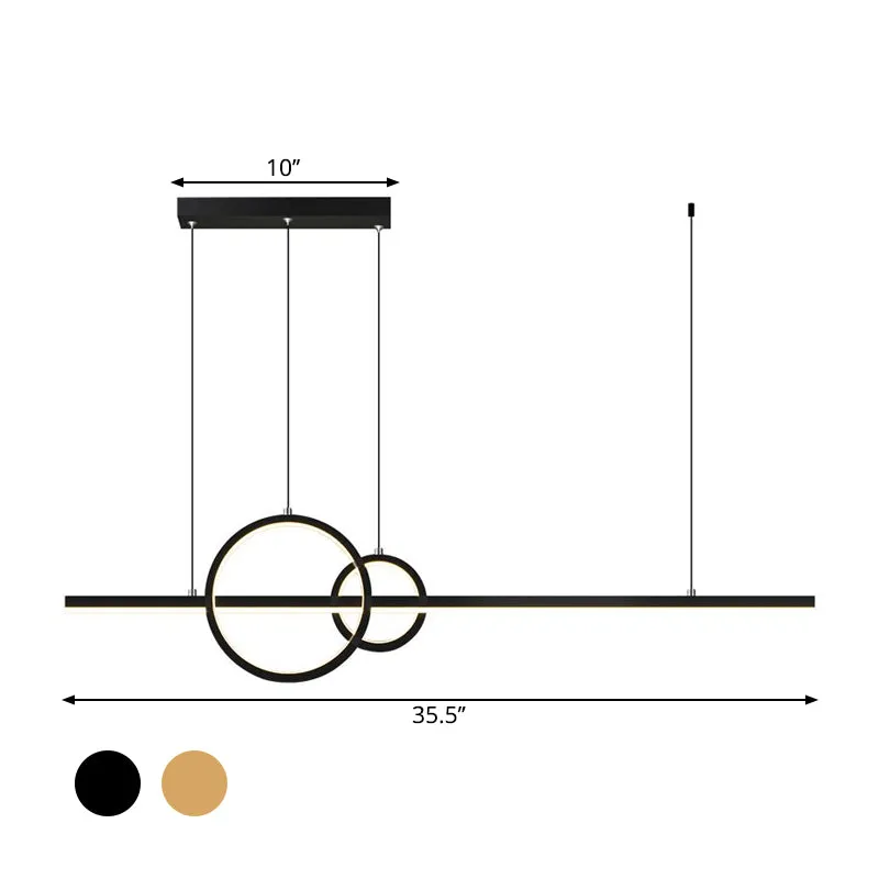 Modern Black/Gold Ring and Bar Metallic LED Island Pendant Lamp for Minimalist Kitchen Lighting