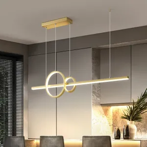 Modern Black/Gold Ring and Bar Metallic LED Island Pendant Lamp for Minimalist Kitchen Lighting