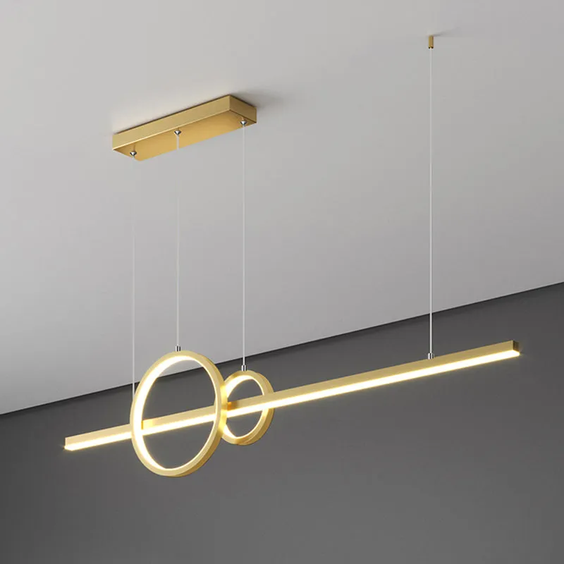 Modern Black/Gold Ring and Bar Metallic LED Island Pendant Lamp for Minimalist Kitchen Lighting
