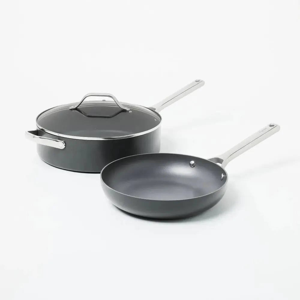 New - 7pc Nonstick Hard Anodized Aluminum Cookware Set Dark Gray - Figmint