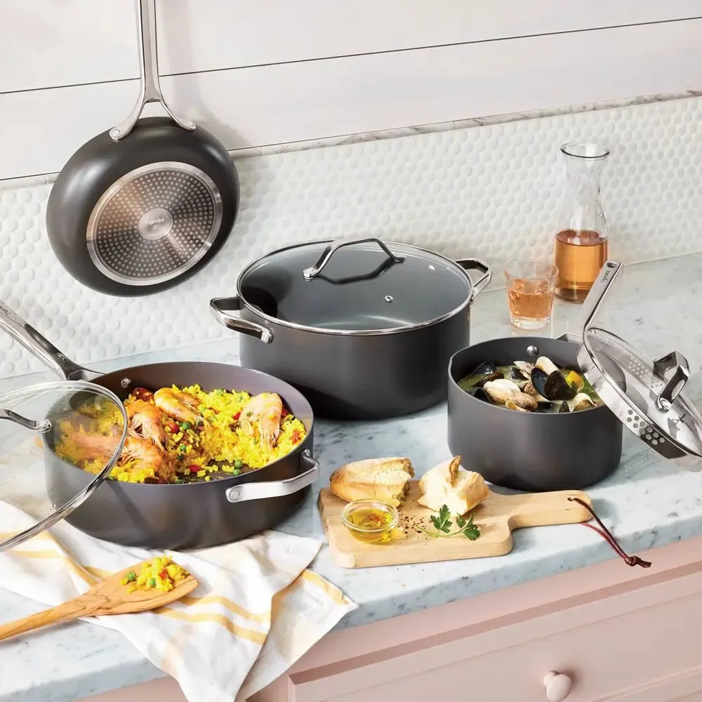 New - 7pc Nonstick Hard Anodized Aluminum Cookware Set Dark Gray - Figmint
